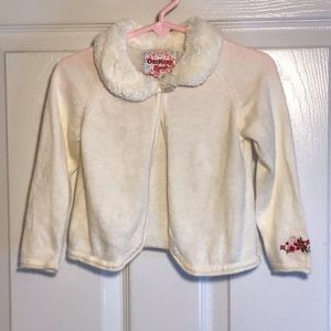 OshGosh B’gosh Girl’s Cream Colored Sweater with Faux Fur Size 24 months